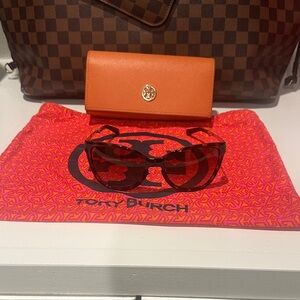 Tory Burch Black tortoise Sunglasses with Orange Case